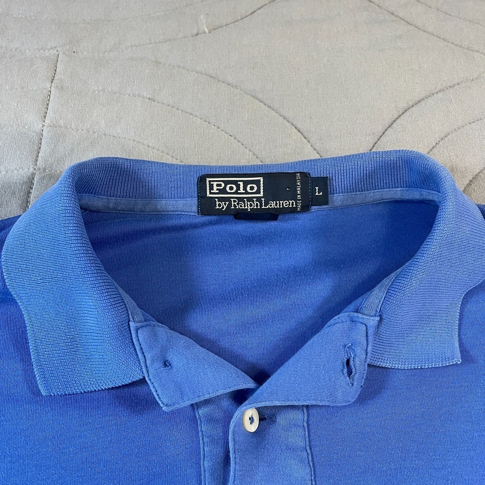 Vintage Polo Ralph Lauren Mens Golf Polo Shirt Shield Logo Size Large Blue Soft - Picture 3 of 10